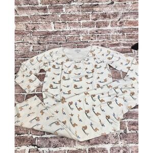 CUDDLEDOWN Women's Pajama Set Size L Long Sleeve Top Pants Bunny Print Cotton